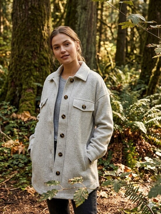 Amaryllis Jackets & Blazers - AMARYLLIS Louvre Button-Up Shacket in Stone